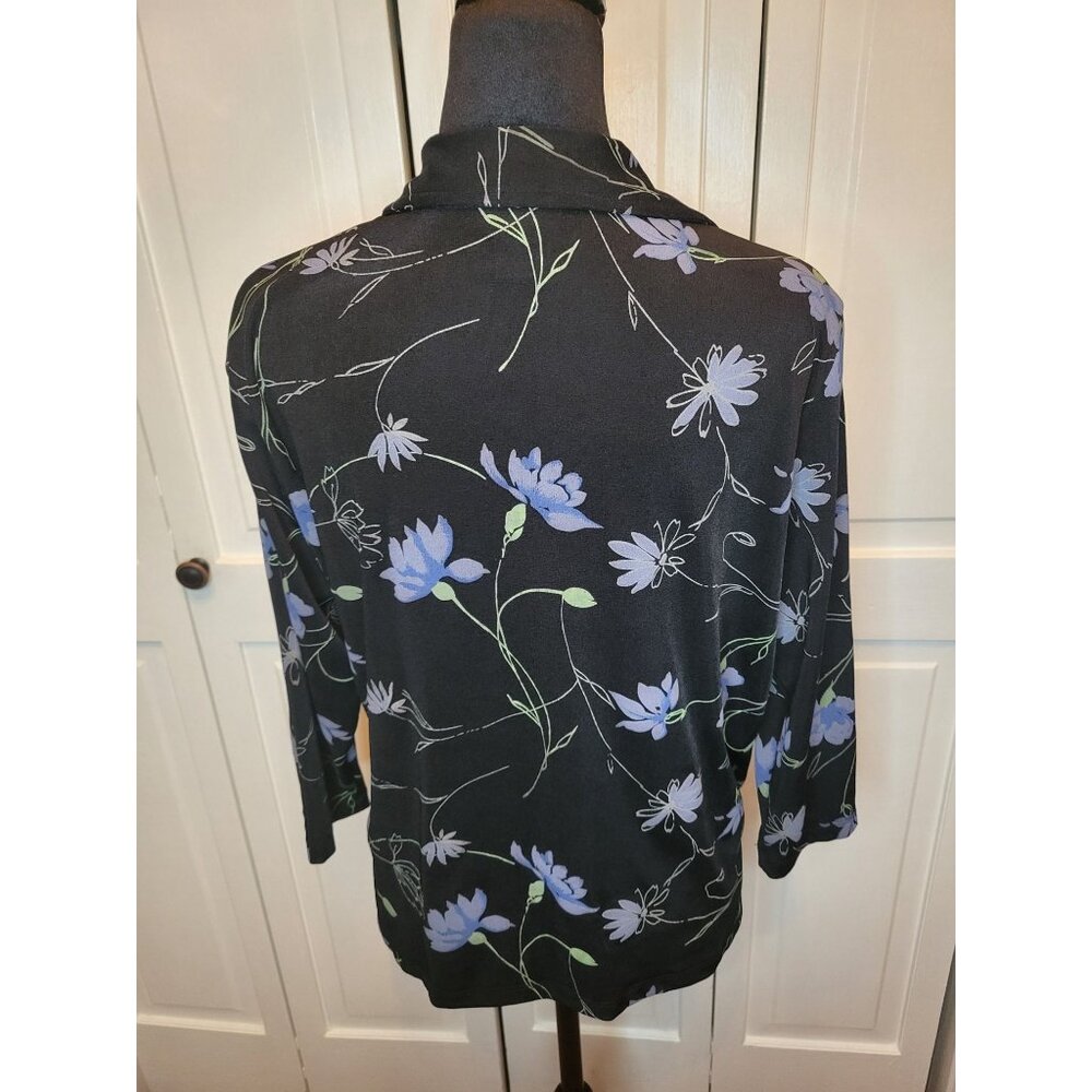 Studio Works Petite Vintage 90's Black Stretchy Floral Button Up PM Whimsygoth - Picture 2 of 9